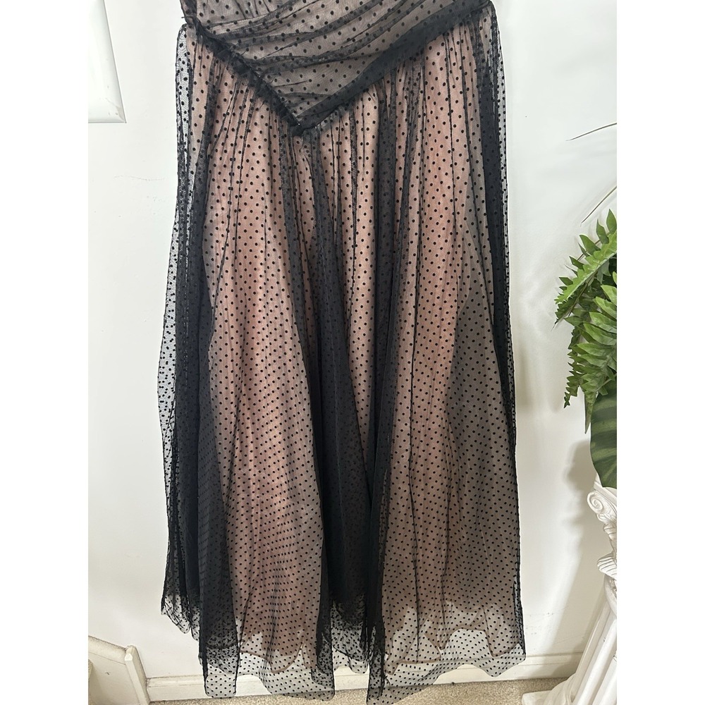 NWT Anthropologie Tulle Dot Maxi Dress One Shoulder Black Nude Size 0 MRSP $220 - Picture 5 of 12